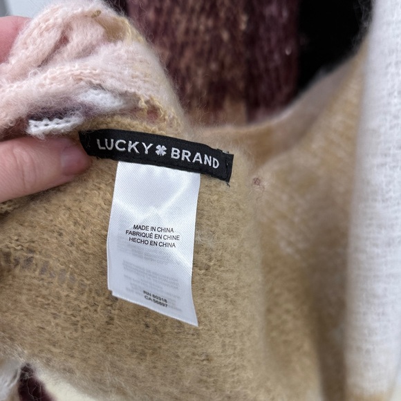Lucky Brand Plaid Scarf in Burgundy, Cream, and Tan - Picture 2 of 5